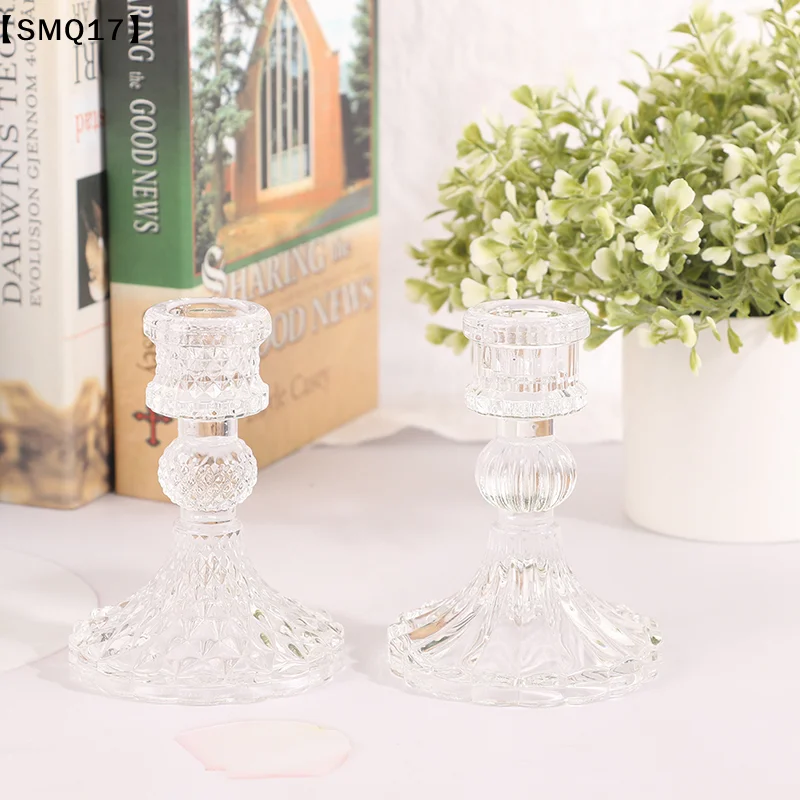 Vintage Glass Clear Candlestick Dinner Candle Holder Home Wedding Decorations【SMQ】