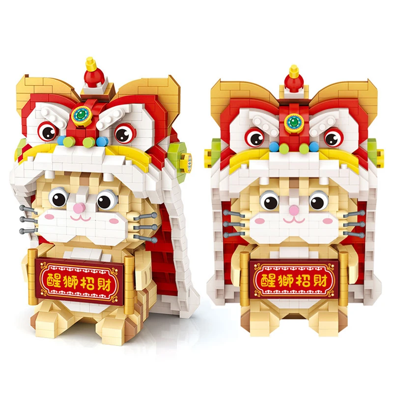 

Mini Animal Cat Building Blocks DIY Lucky Cat Lion Dance Doll Model Assembly Toy Suitable for Home Decoration and Holiday Gifts
