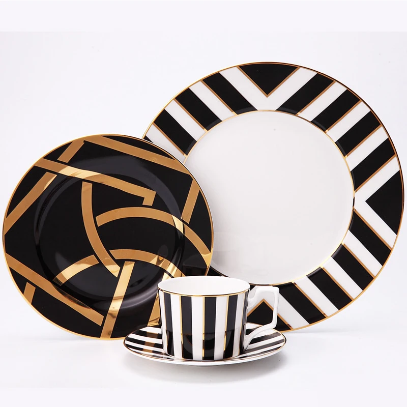 

Bone China Tableware set, Steak Plate, Dinner Food plate, Ceramic Coffee cup and Plates Dinnerware Set Restaurant Decoration