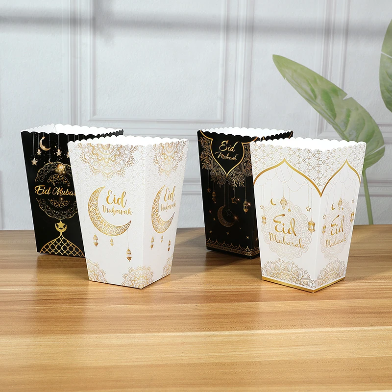 6pcs  EID Mubarak Paper Popcorn  Ramadan Kareem Party Snack Candy Box Ramadan Decorations For Home Islamic Muslim Party Supplies