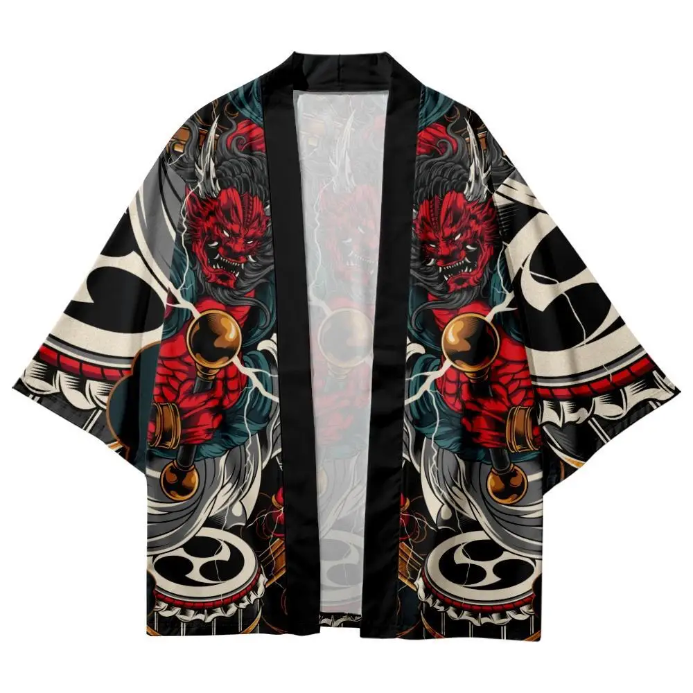 Demon Print Fashion Robe Cardigan Coat Women Men Japanese Cosplay Yukata Beach Traditional Haori Anime Kimono Plus Size