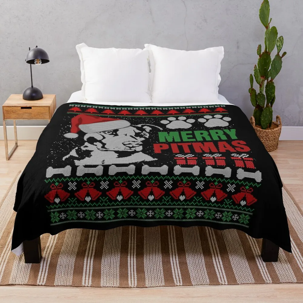 Merry Pitmas Ugly Sweater Pitbull Dog Christmas Throw Blanket Luxury For Decorative Sofa Blankets