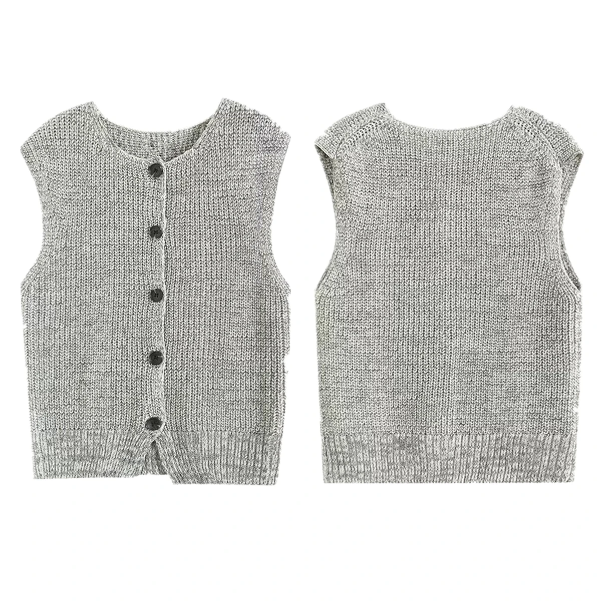 

Dave&Di Minimalist Lazy Style Loose Sleeveless Knitted Vest Single Breasted Casual Light Gray Sweater Women Tops