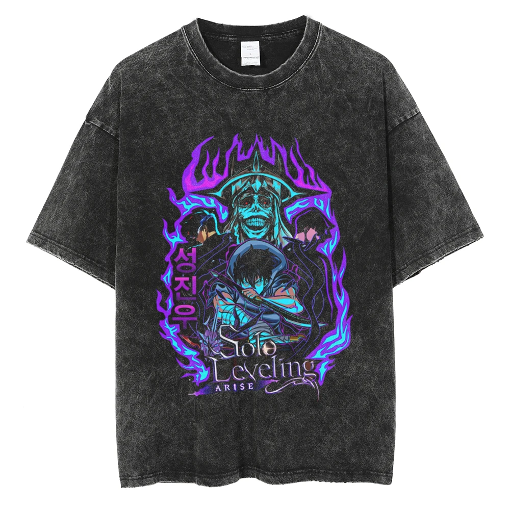 

Hip Hop Streetwear Vintage T-Shirt Anime Graphic Print TShirt Men Fashion Washed Top Harajuku Casual Loose Tee