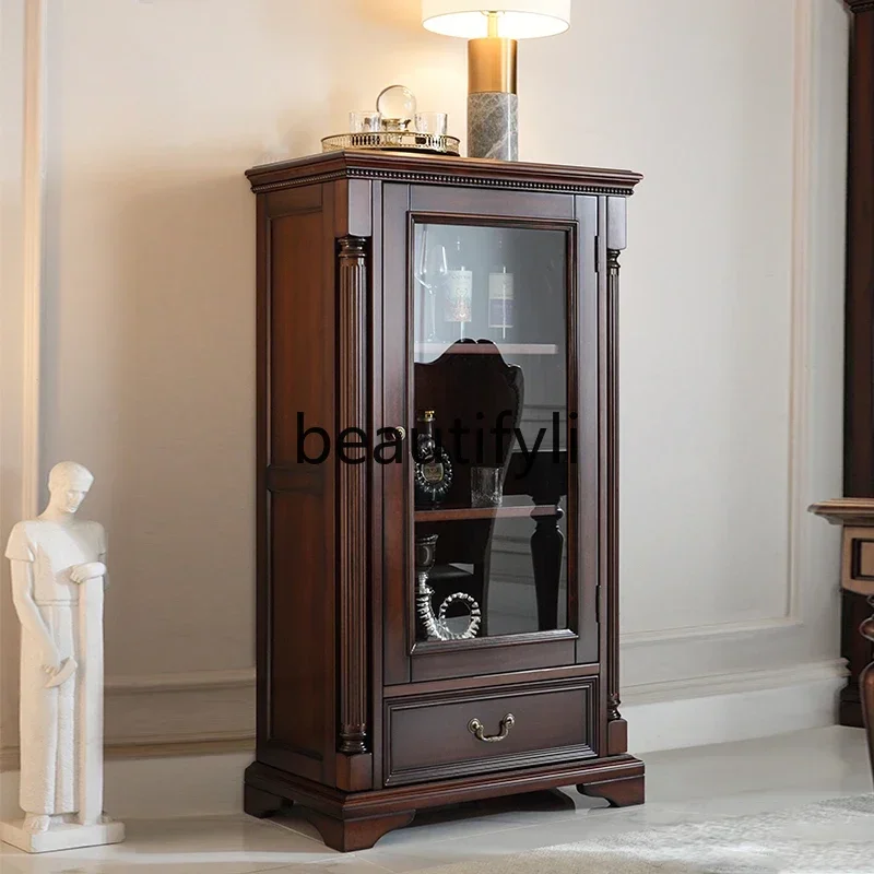 

American solid wood low wine cabinet classic retro display small wine cabinet household vertical cabinet against the wall