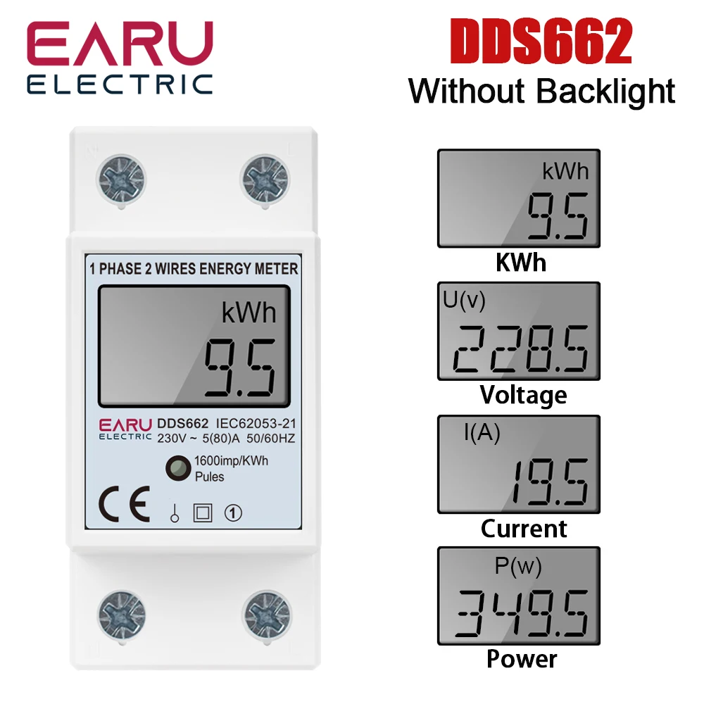 EARU AC 110V 230V Einphasiger Digitaler Energiezähler mit Nullstellungsfunktion kWh Spannung Strom Stromverbrauchszähler Elektrisches Wattmeter