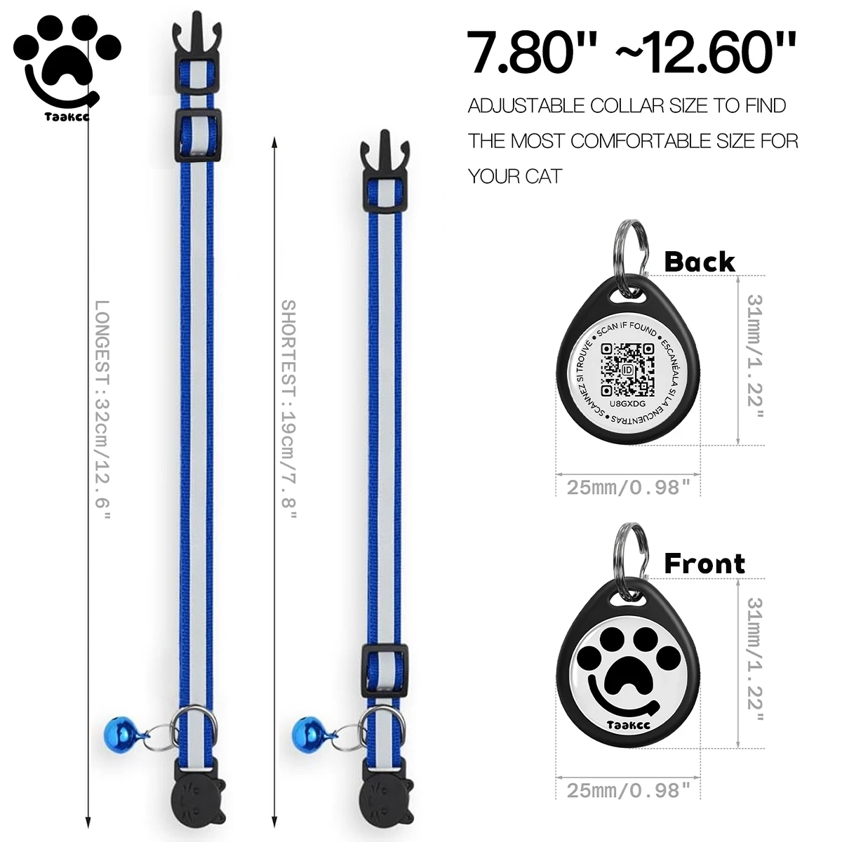 Reflective Breakaway Cat Collars with Anti-loss QR Name Tag, Kitten Collar with Bell,  Real-time Scan Alerts, Record Pet Profile