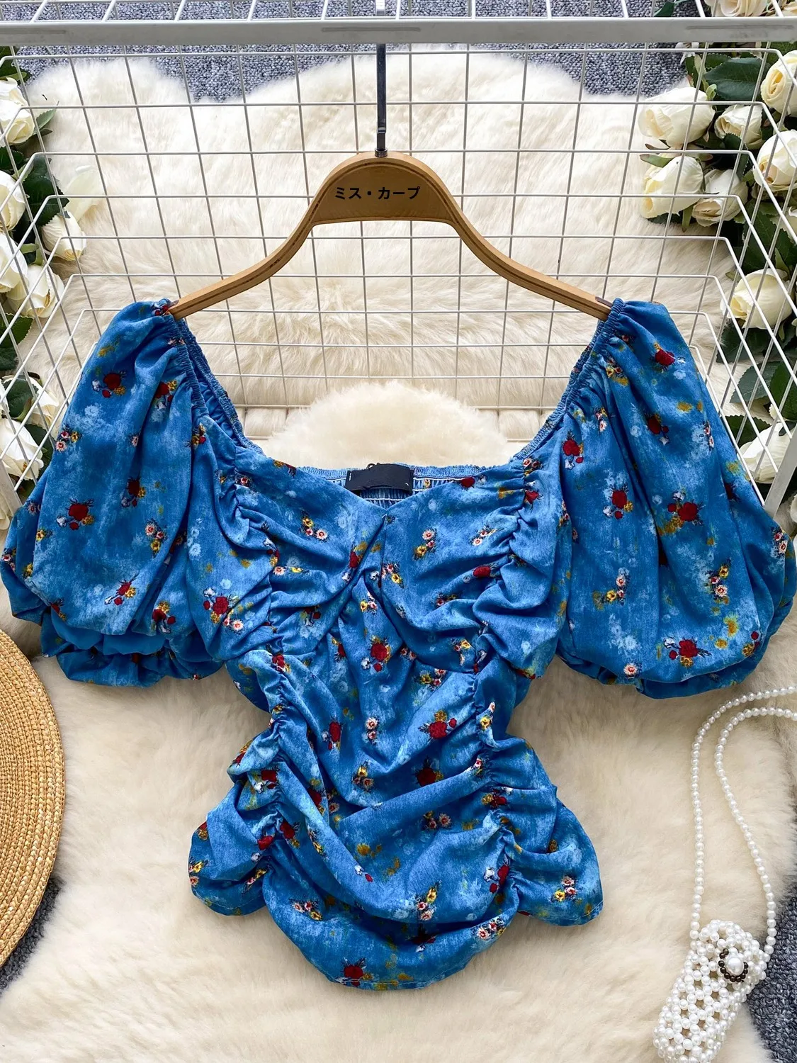 

Romantic Floral One-oulder Bubble Sve Top Women's Slim Fit Summer irt Beautiful Korean Sle ort Sve Pure Desire