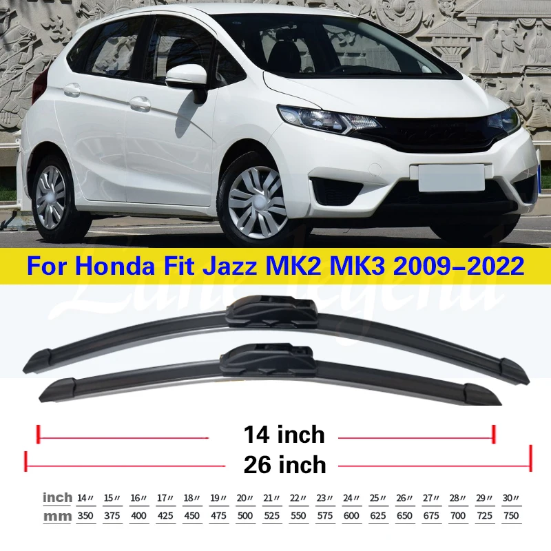 For HONDA Fit Jazz MK2 MK3 Front Rear Wiper Blades Brushes Cutter Accessories J U Hook 2009-2022 2015 2016 2017 2018 2019 2020