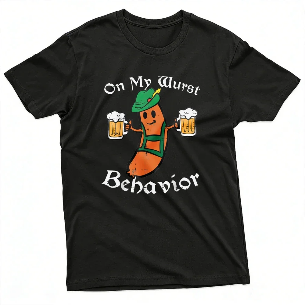 On My Wurst Behavior Oktoberfest Sausage Beer Design T-Shirt Herren T-Shirt Baumwolle Sommer Kurzarm Casual Fashion Tops