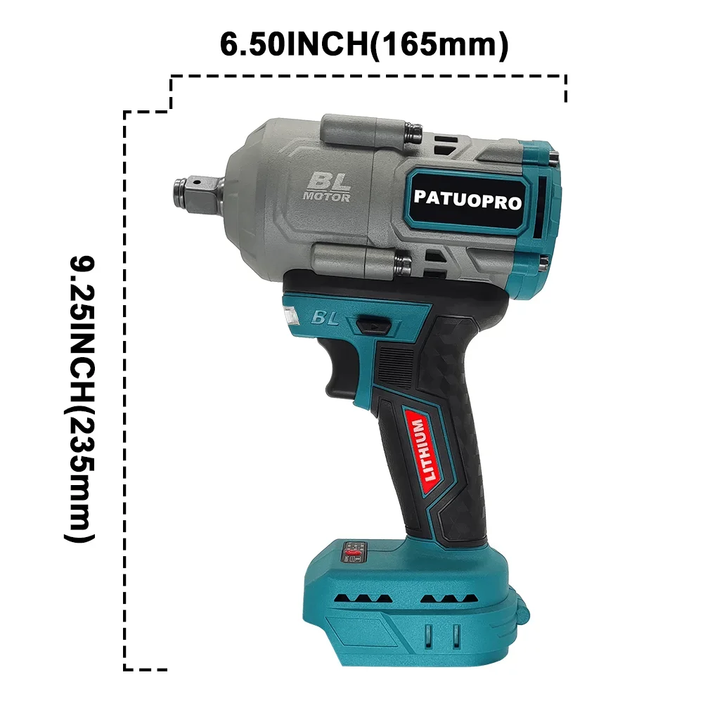 PATUOPRO 1800N.m Brushless Electric Impact Wrench 1/2 Inch Variable Speed Torque Wrench Repair Power Tool Fit Makita 18V Battery