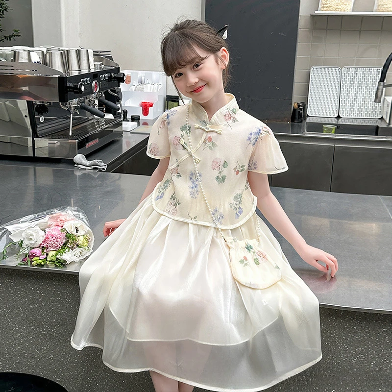 여아용 용수철 원피스 스커트, 서양식 어린이 공주 원피스, 여름 소녀 슈퍼 요정 심플 원피스, 2024 신제품