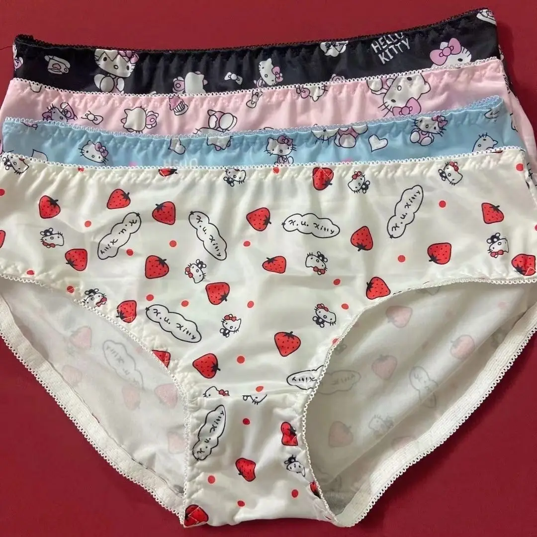 Korean Style Cute And Sweet Hello Kitty Cartoon Printed Lace Underwear Panties For Women Y2k Triangle Underwear Briefs