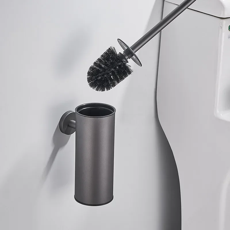 Black 304 Stainless Steel Bathroom Toilet Brush Holder with Brush - Gray Bathroom Cleaning Scrub Set