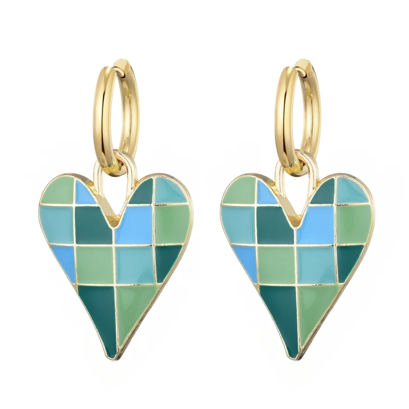 Colorful Love Heart Pendant Gold Color Stainless Steel Earrings For Women Jewelry Vintage Statement Enamel Round Hoop Earrings