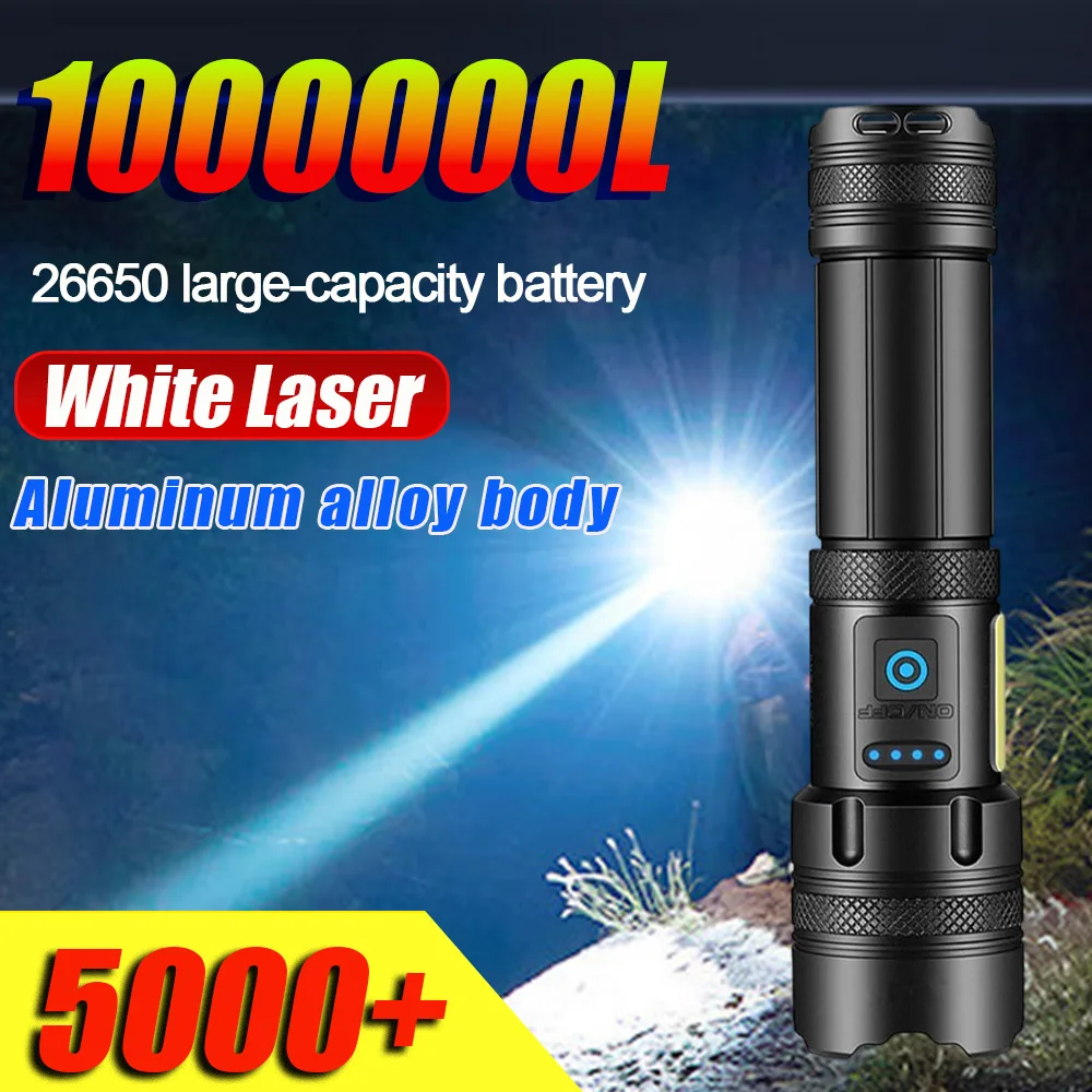 

new Powerful Led Flashlights 5000 Ultra Bright Tactical Light 10000 Emergency Spotlights Telescopic Zoom Light Builtin Battery
