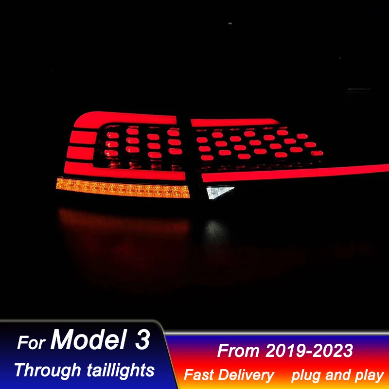 Car Through Tail Lights For Tesla Model 3 2019-2023 new style LED Taillamp Rear Brake Lights Starlink Cross Taillight Accembly