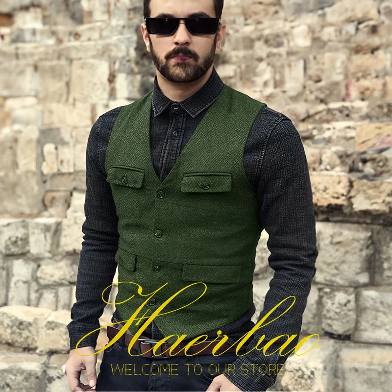 Vest for Men V Neck Herringbone Sleeveless Jacket Vintage Style Steampunk Men Vest Business colete masculino