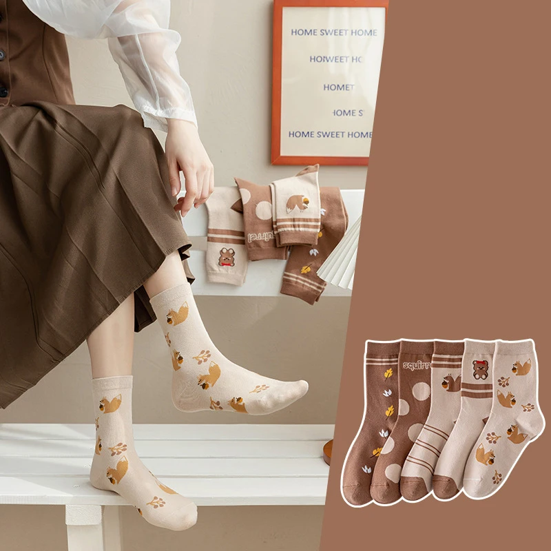 لطيف الكرتون الحيوانات النساء الجوارب ربيع الخريف القطن الأوسط جوارب أنبوبية للفتيات السيدات جورب غير رسمي