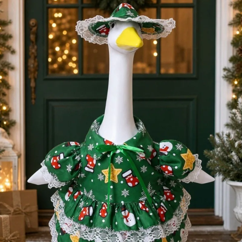 23-inch Big White Goose Statue Holiday Decoration Props Novelty Party Gifts New Christmas Porch Clothes Headdress Set