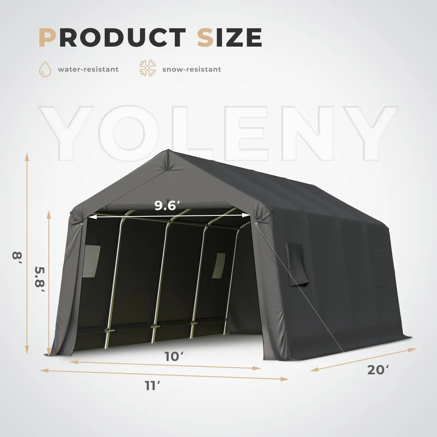 MELLCOM Cochera resistente de 10 x 20 pies, garaje portátil con estructura y rejillas de ventilación totalmente de acero, almacenamiento al aire libre con dosel antitanave para automóvil