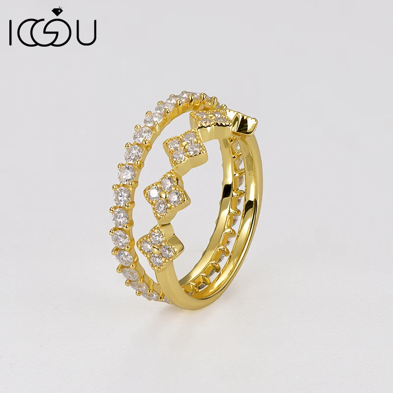 

IOGOU стерлингового серебра 925 пробы для женщин Lucky четырехлистный клевер обручальное кольцо комплект D-цвет VVS1 2 мм и 1,5 мм полный муассанит кольцо ювелирные изделия