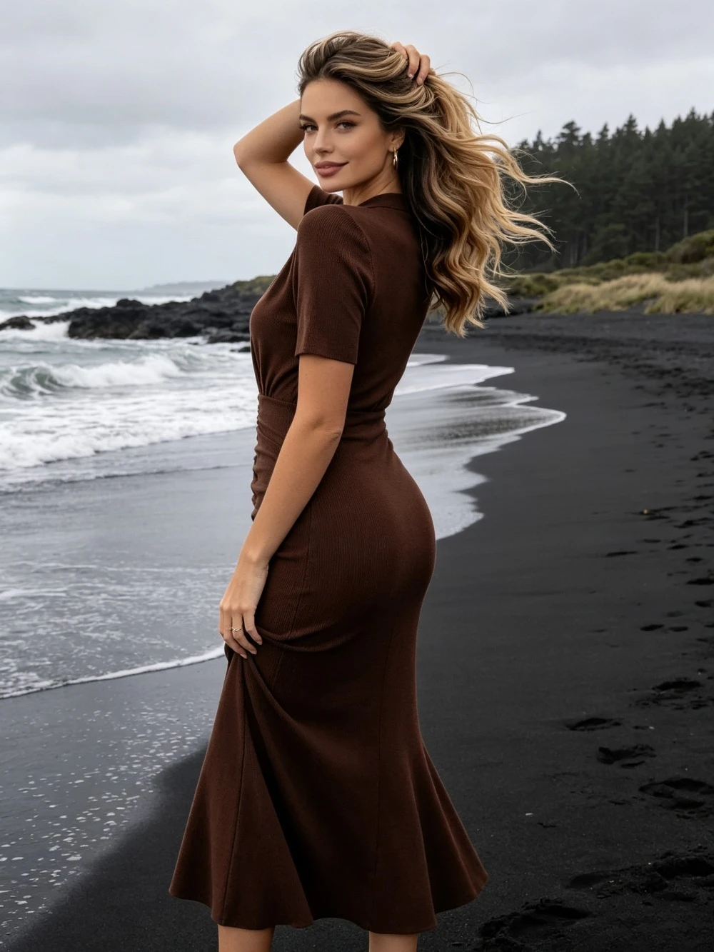 Customized V-neck Pleated Short Sleeved Mermaid Mini Evening Gown 2026 High Waisted Slim Fit Party Dress Suitable for Vacation