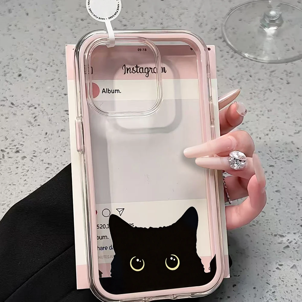 Niedliche schwarze Katzen-Handyhüllen für Samsung Galaxy S26 Ultra S25 S24 edge s22 s23 Plus FE A57 A54 A55 A16 A35 A36 A37 5G Klare Hülle – Detail 1