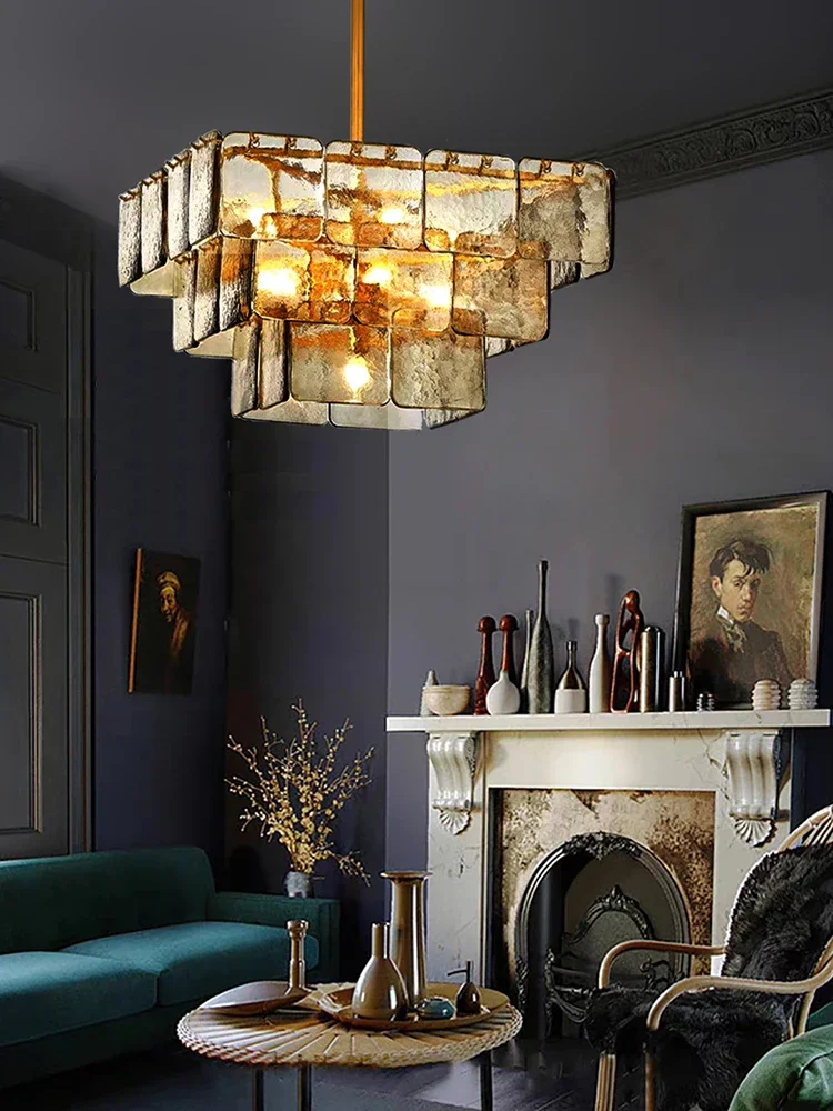 Luxury golden crystal ceiling chandelier French vintage Glass Pendant Lights Hotel hall dining room living room E14 light home