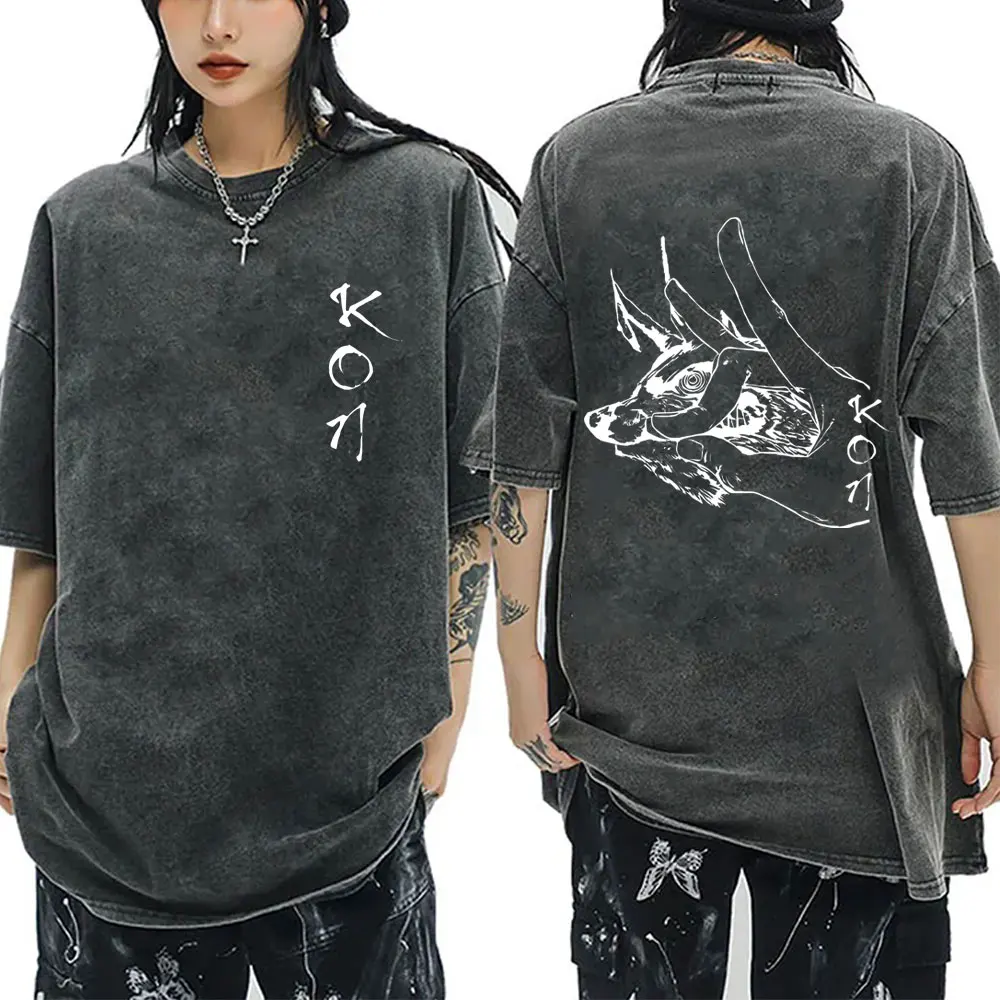 Anime Chainsaw Man Vintage Washed T-shirt Hayakawa Aki Summon Kon Fox Devil Graphic T Shirts Men Women Casual Fashion T-shirts