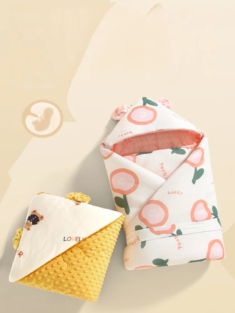 Newborn Baby Swaddle Blanket, Cotton Dotted Bunting Wrap for Autumn Winter Spring, Soft Skin-friendly Infant Receiving Blanket