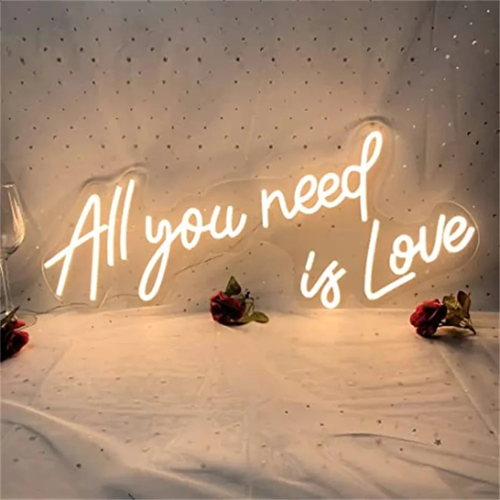 All You Need Is Love English Letters Led Neon Light Flexible Acrylic Back Panel Interior Decoration Wedding Scene Modeling Light