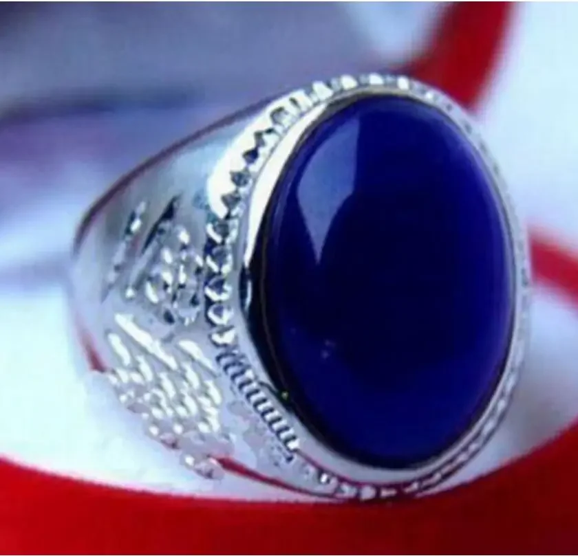 Fine jewelry   0x Tibet silver men women blue Natural stone ring 6# 7# 8# 9# 10# 11# -Bride jewelry