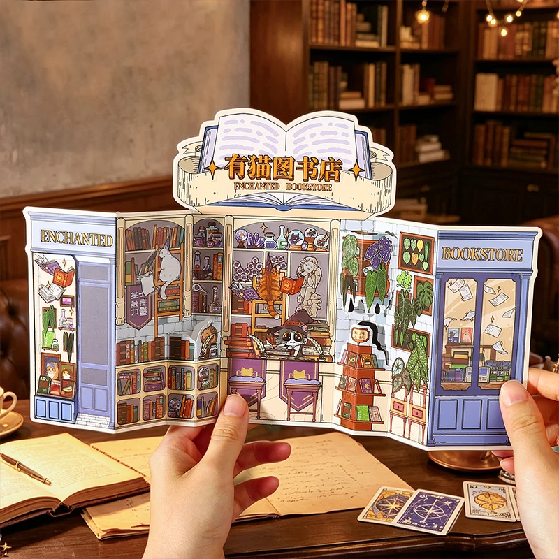2 Style Dream Manager Series Landscape Stickers Pack Library Coffee Shop Scene Collage Sticker DIY Journal Scrapbook Diary Decor