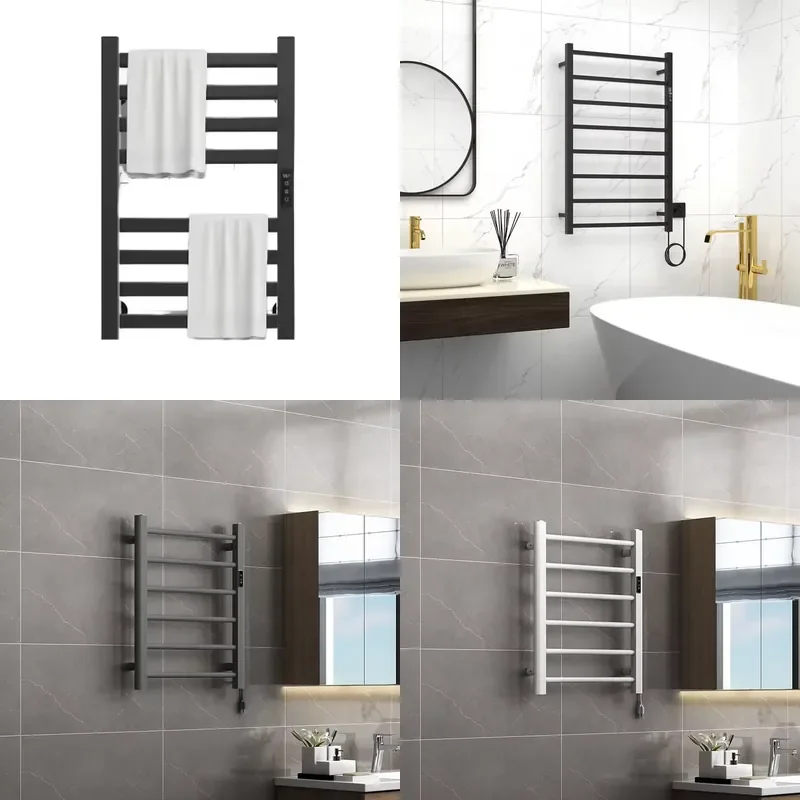 Space Aluminum Bonded Electric Heating Modern Wall Mounted Waterproof Black Towel Rack with Heater for Bathroom Hotels