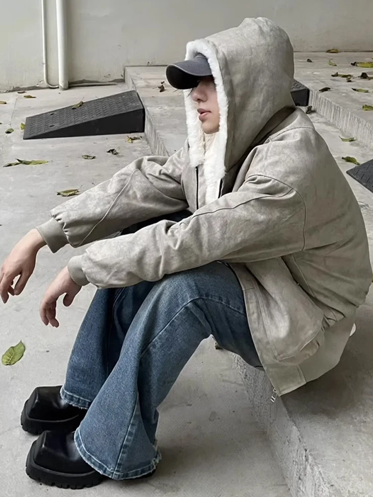 Flyoff Marble Eagle Herren-Wintermantel, wasserdicht, mit Pelz gefüttert, verdicktes Segeltuch, Baumwolle, Jaet, Kapuze, Reißverschluss