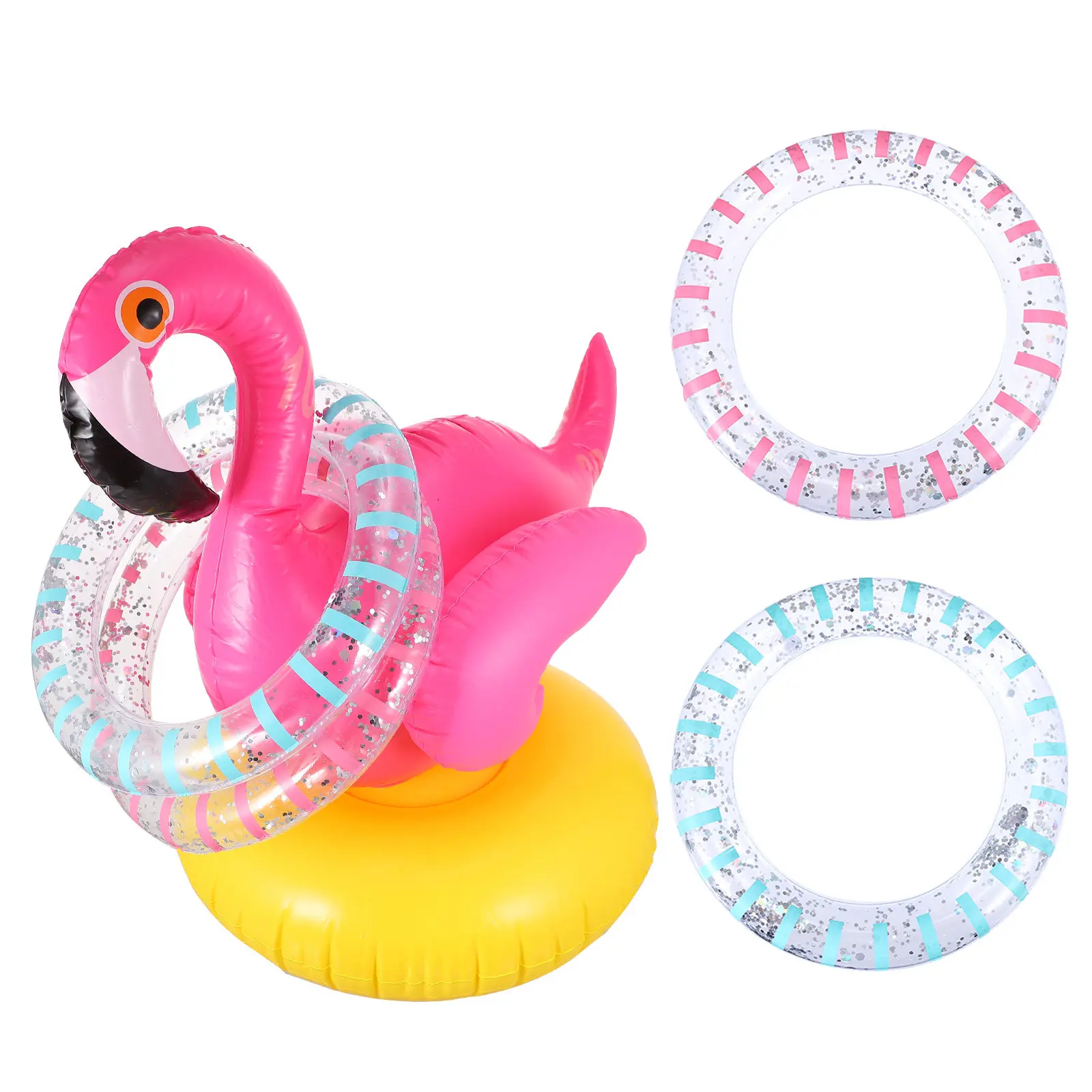 1Set Flamingo Shaped Inflatable Tossing Ring Set Easy Inflate Portable Pool Game Supply for Summer Parties Beach Play