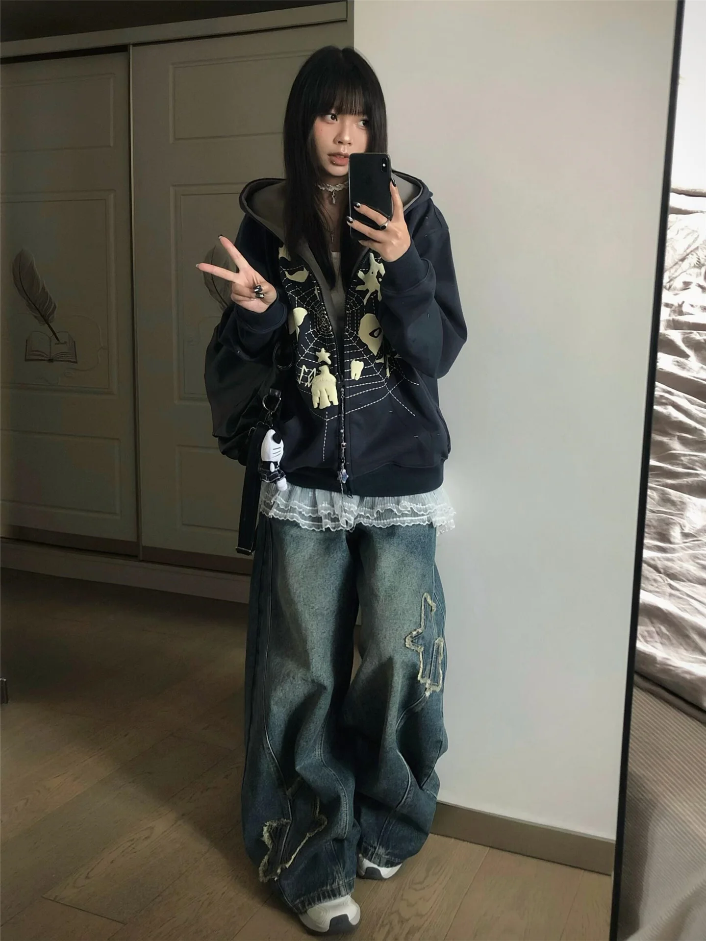 

Женские джинсы с высокой талией и широкими штанинами, синие, из денима, весна-осень, свободные, стройнящие, винтажные, прямые, повседневные, хлопковые