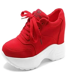 Women's High Heels 2025 Fashion Breathable PU Leather Shoes Women Platform Height Increased Shoes 10 CM Thick Sole Zapatos Mujer