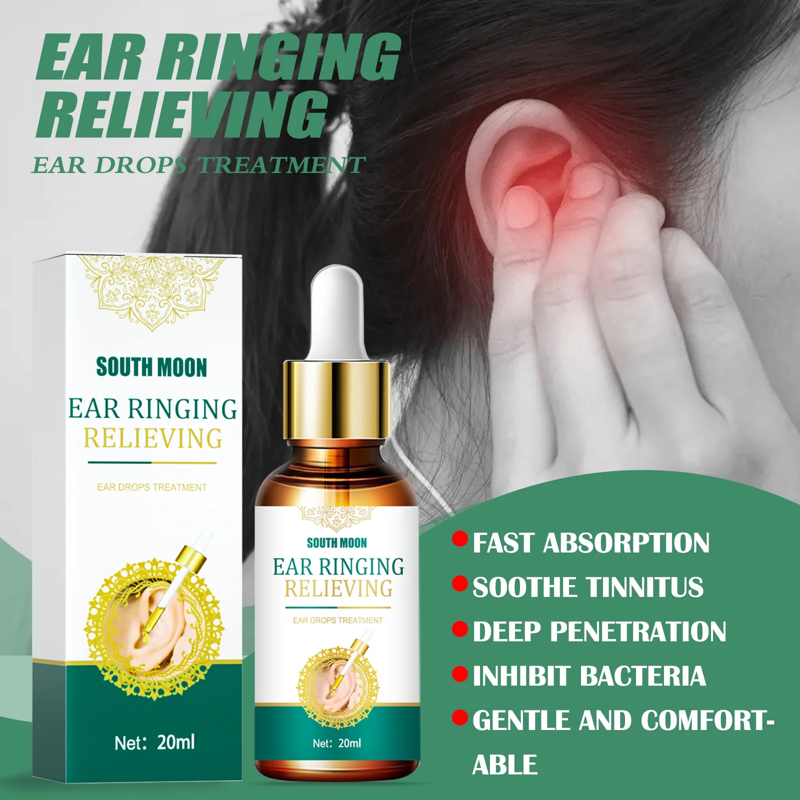 Tinnitus Ear Drops, Orelha Zumbido, Suave, Aliviar a Saúde, Fluido para Descarga, Surdez Orelha, Inchaço, Oftálmico, 20ml