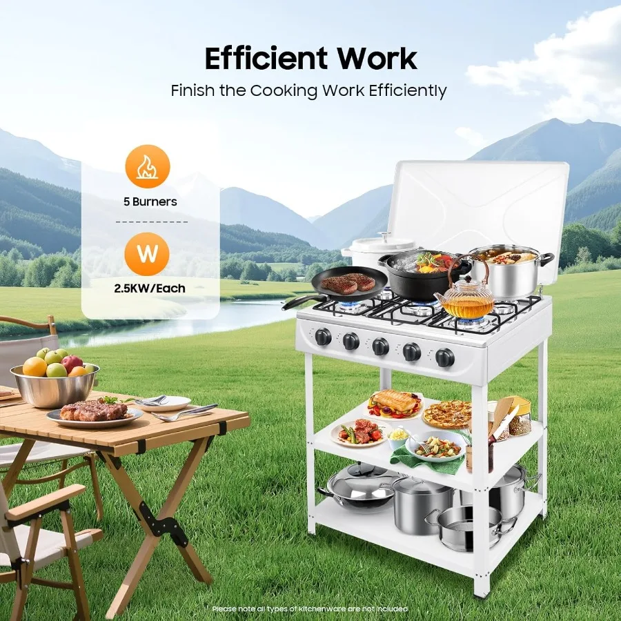 Freestanding 5 Burner Propane Stove Portable Gas Cooktop With Support Leg Stand Manual Ignition Propane Gas Stove For Outdoor C