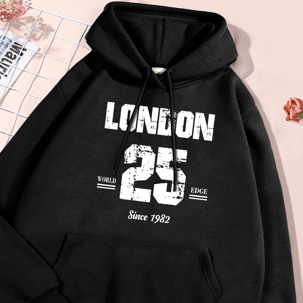 London No.25 Letter Hoodie Man Simple Fleece Hoodies Streetwear Loose Pullover High Quality Hoody Soft Comfortable Clothing