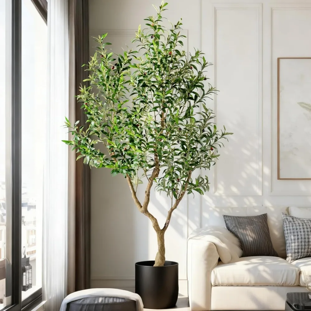 

7-Foot Tall Artificial Olive Tree with 1710 Realistic Leaves in an Elegant Planter
