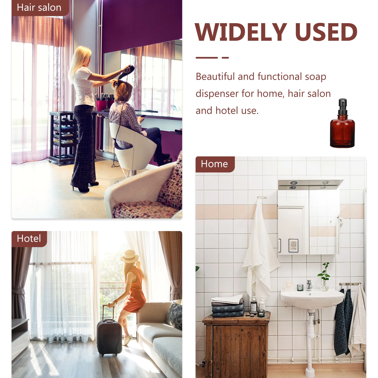 

Amber Glass Soap Dispenser Premium Material Stainless Steel Hand Lotion Shampoo Pump Bottle Refillable Travel Companion