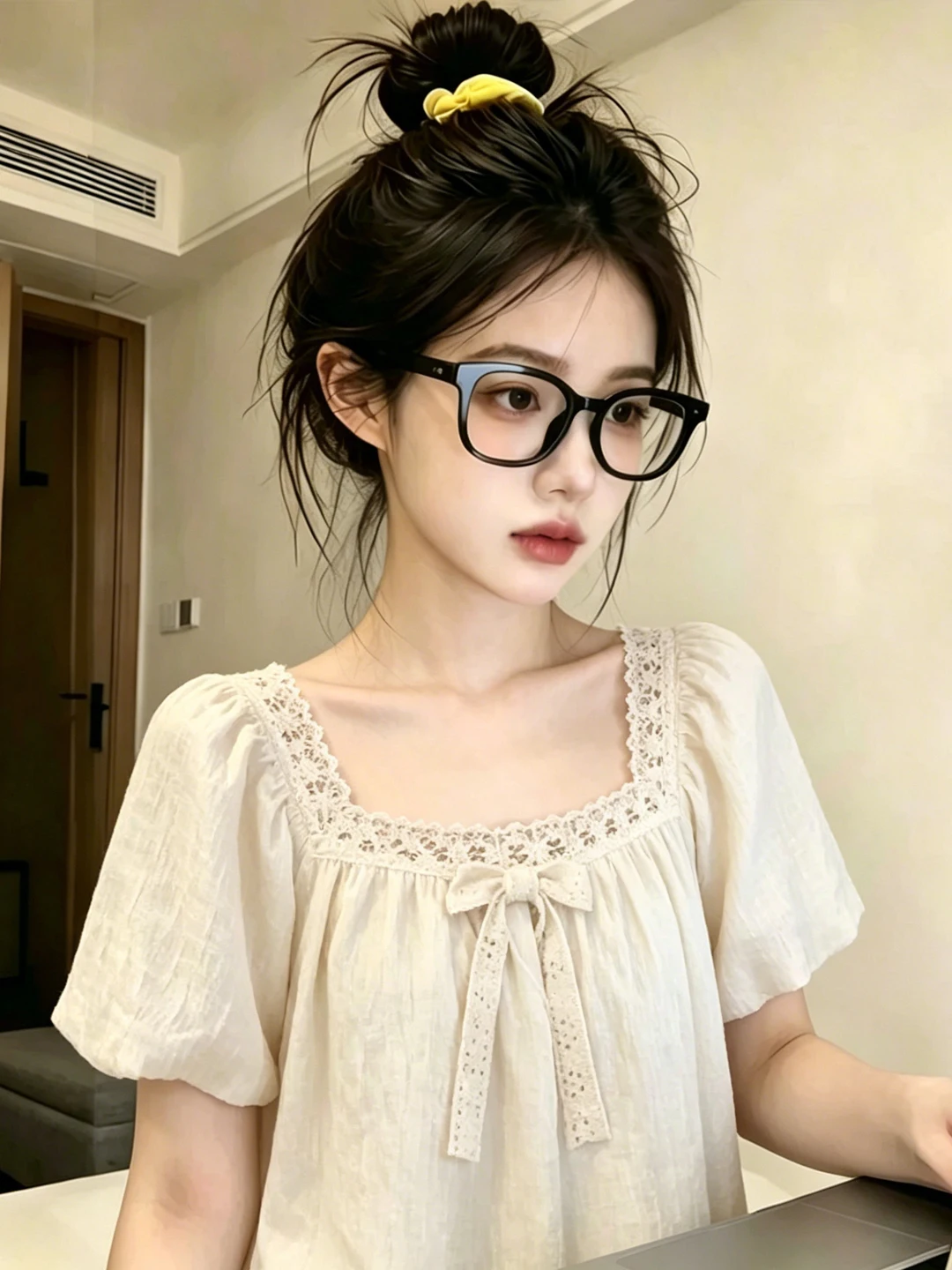

Retro Style Embroidered Hollow Knot Shirt Women Summer 2026 New Bubble Sleeve Top French Style Short Sleeve Slimming