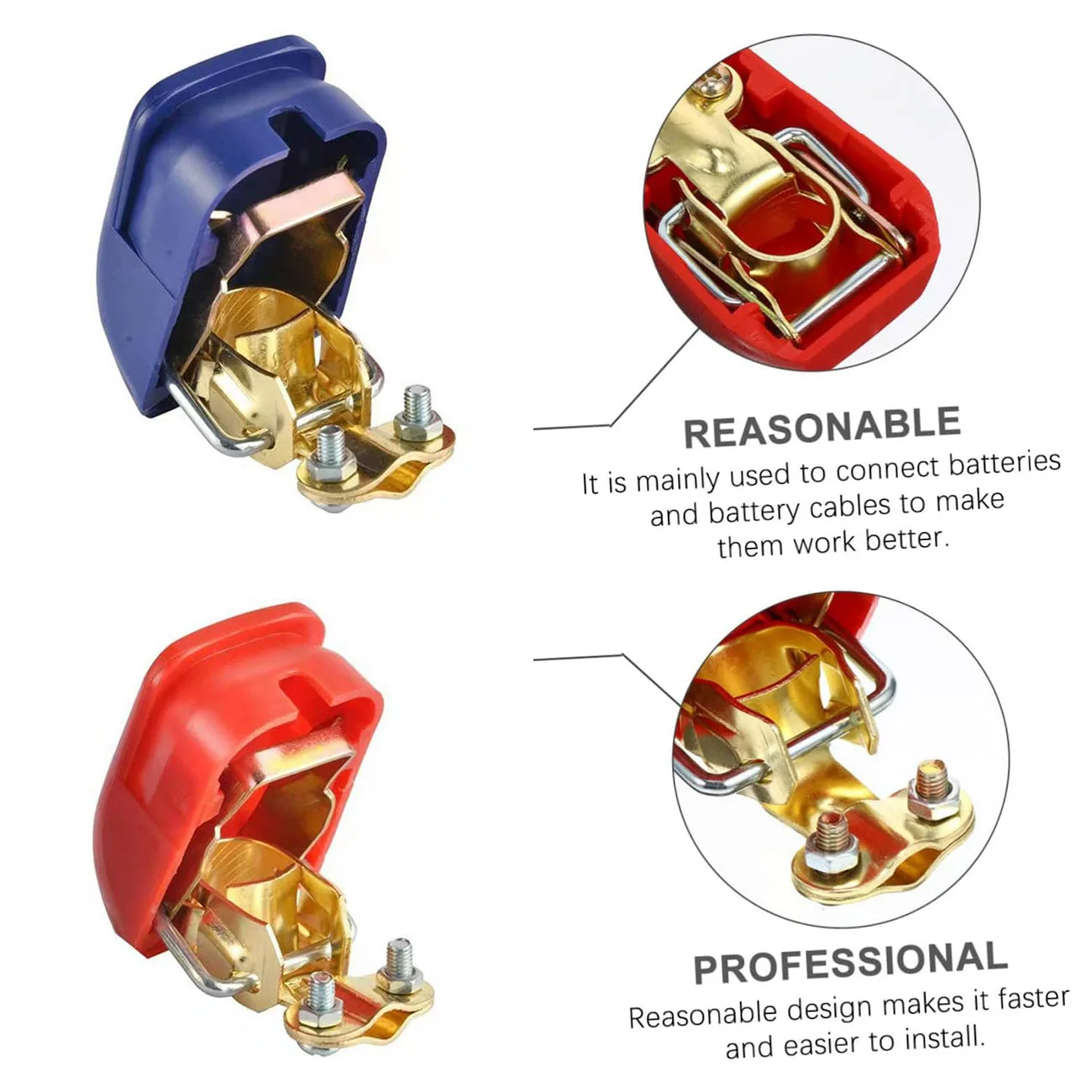 Connector Clamps Car Battery Terminals Connectors 1 Pair Copper Plate Car Quick Release Top Post Battery Clamps for Car Van More