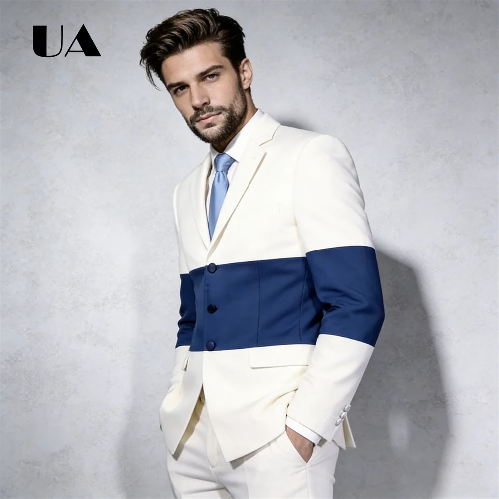 

Современный цветной лоскутный костюм для мужчин, обычный костюм, повседневный комплект умного костюма, смокинг-блейзер, брюки из двух предметов