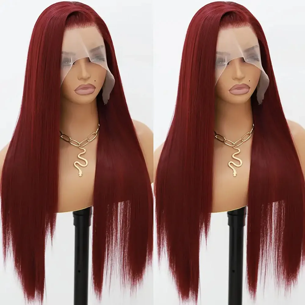 200% Densidade 99J #   13 × 4 perucas dianteiras do laço para mulheres perucas retas vinho tinto cabelo humano perucas pré arrancadas para mulheres