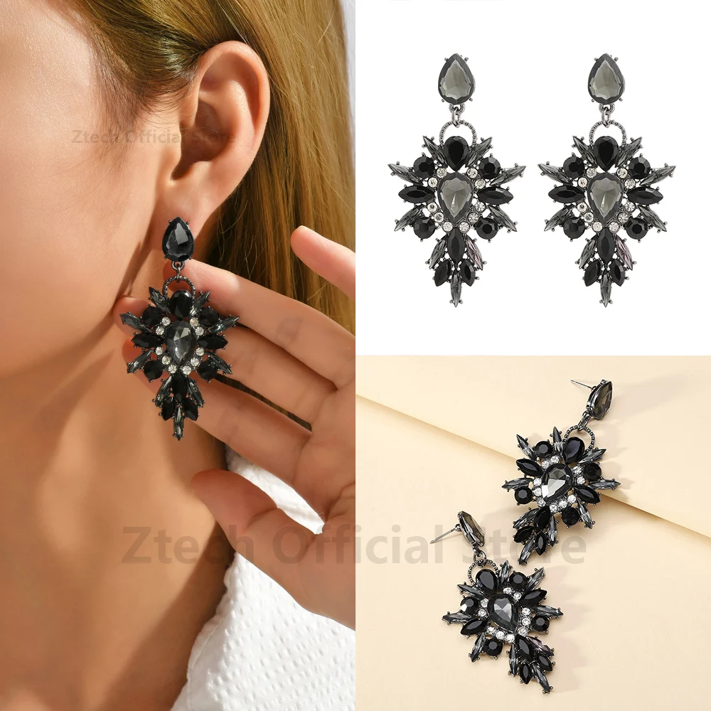 Sexy Luxury Shiny Rhinestone Decor Dangle Drop Earrings For Women Fashion Vintage Design Elegant Exquisite Jewelry Accessories