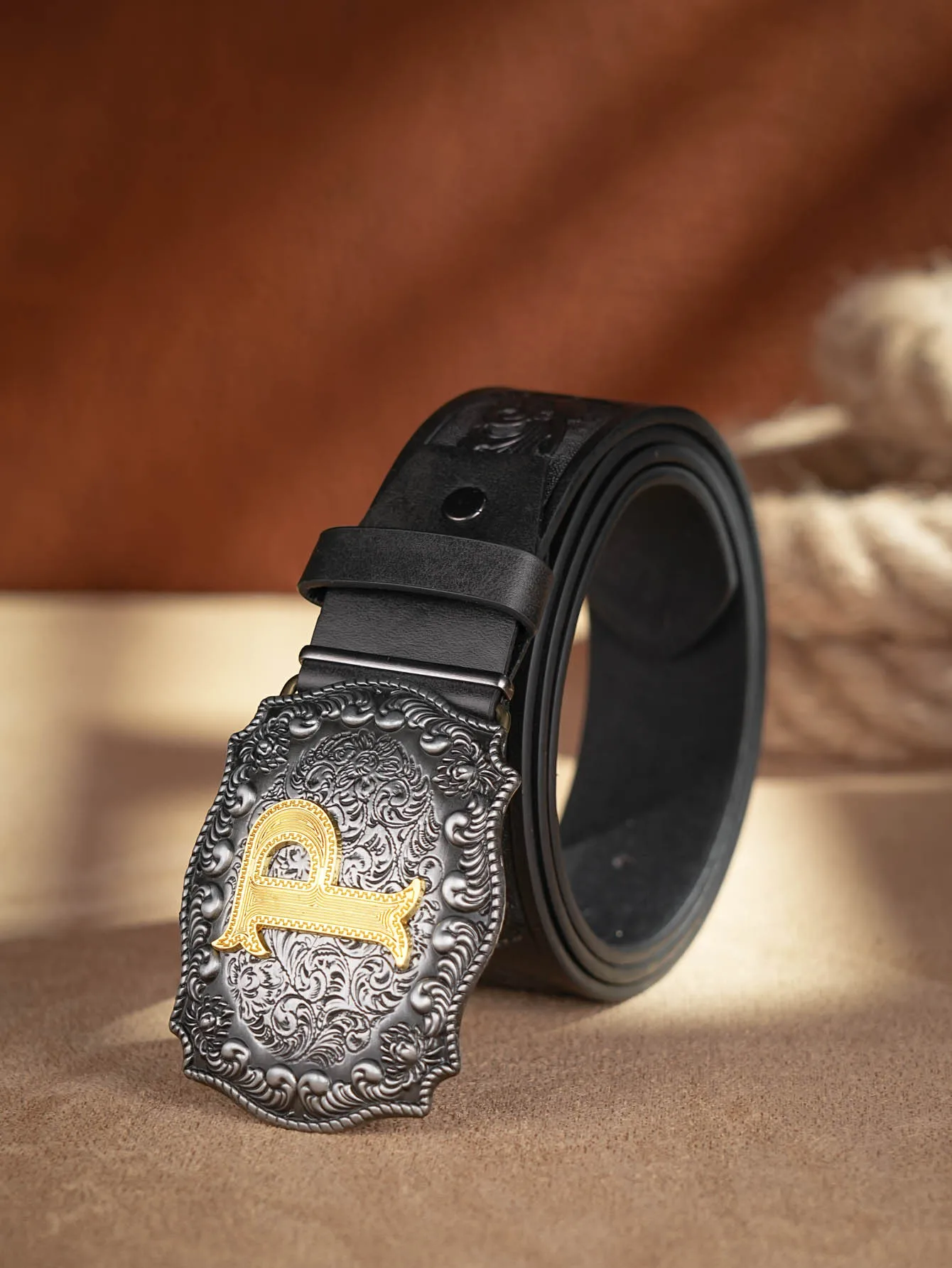 Western Cowboy PU-Ledergürtel – Herren-Hüftgurt, Stier-Dekoration, Blumenmuster, graviert für Jeans – Detail 32